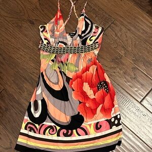 Sky Multicolor silk Dress with Chain Detail size Xs
